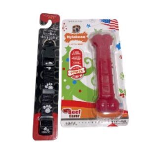 DOG COLLAR Pet Black Reflective Size Medium with Red NYLABONE Set